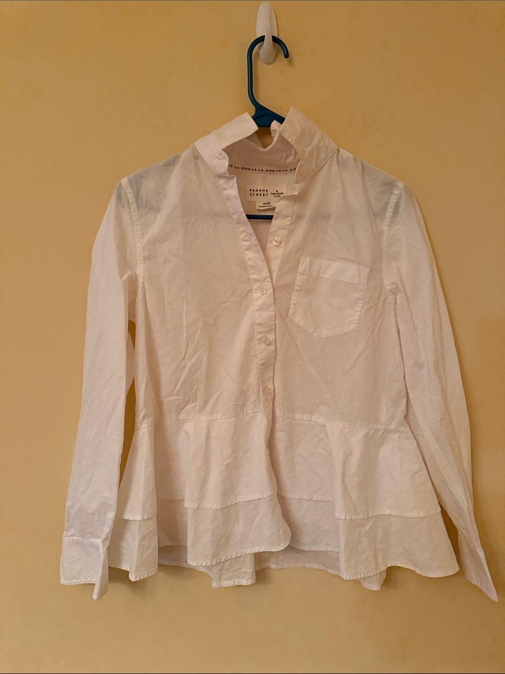 Kate Spade Broome Street 100% Cotton White Ruffle Hem Button-Up Blouse Size XS